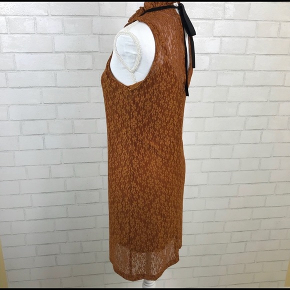 🧡🖤 Zara Burnt Orange Copper Lace Overly Dress - Picture 7 of 7